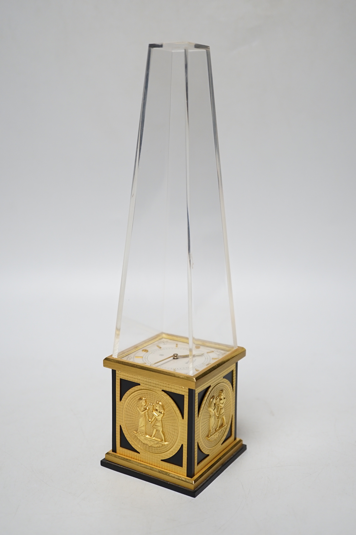 A Le Coultre 8 day ‘obelisk’ clock, 24cm